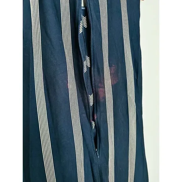 TANYA TAYLOR Dark Navy Blue Pinstripe A-Line Sleeveless Midi Dress Size Large - Picture 11 of 14